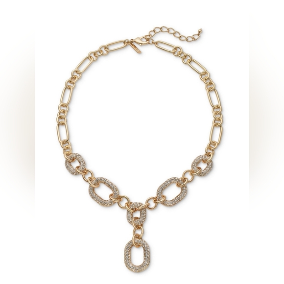 New W/Out Tags INC Gold-Tone Pave Chain Link Lariat Necklace - Picture 2 of 6